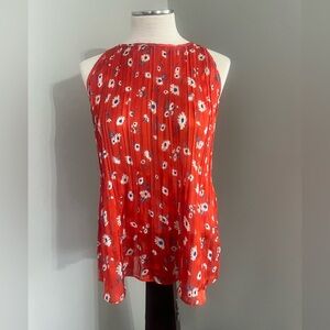 Euc Rachel Zoe Red floral pleated sleeveless blouse s. M